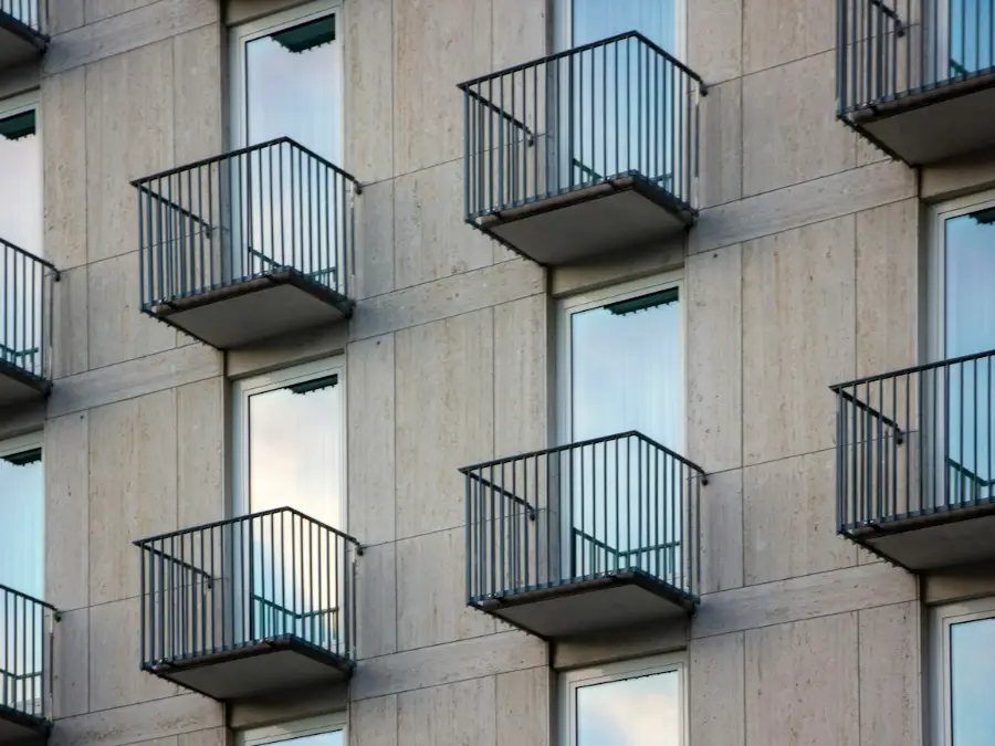 Block of flats with balconies where an outdoor unit could sit