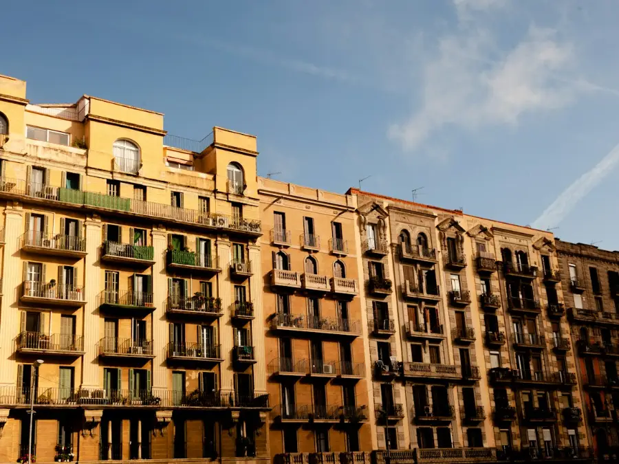 London mansion block with stacked windows and balconies