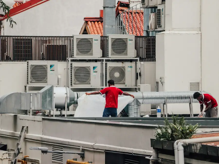 Rooftop air conditioning outdoor units in a row